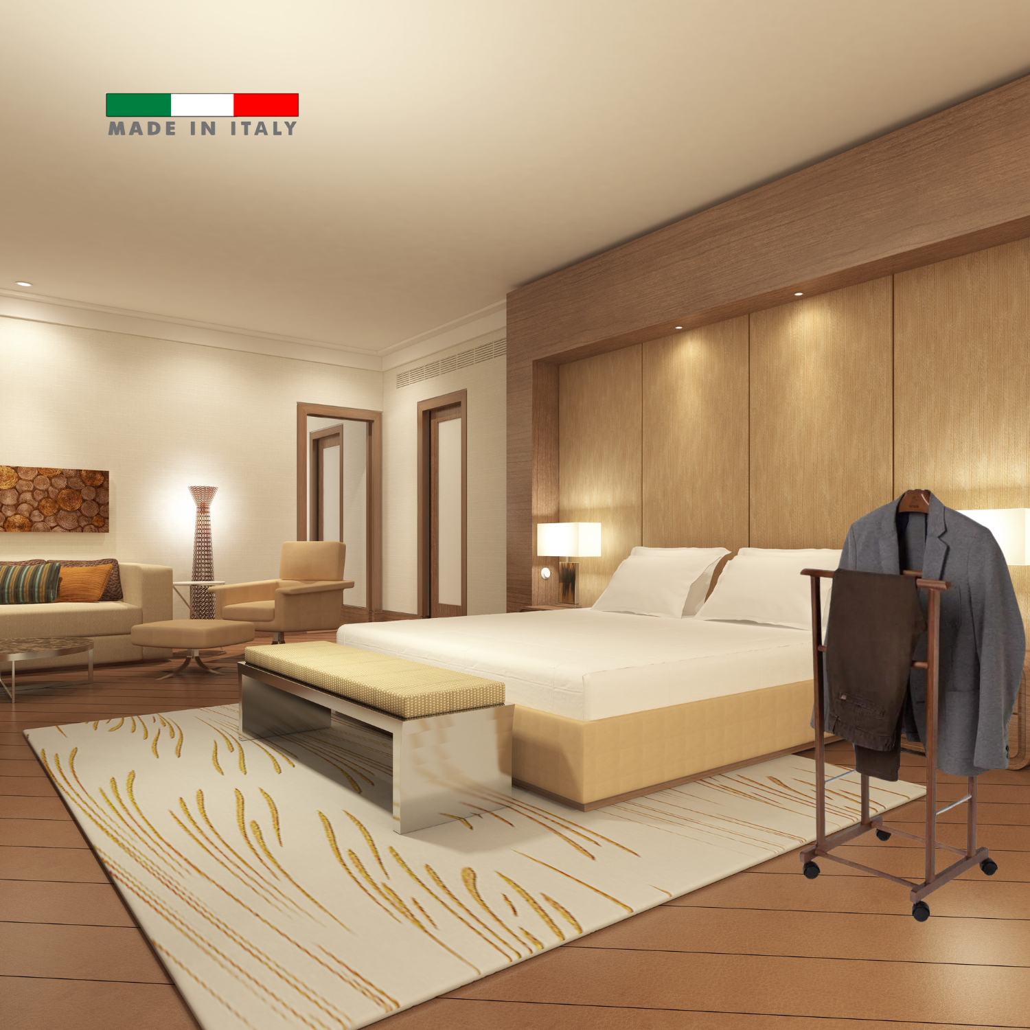 Asse da Stiro Legno Luxury Quality Porta Caldaia Faggio Con Indossatore Appendiabiti Legno Noce Salvaspazio Vestiti Rotelle Servo Muto Antiscivolo Stabile