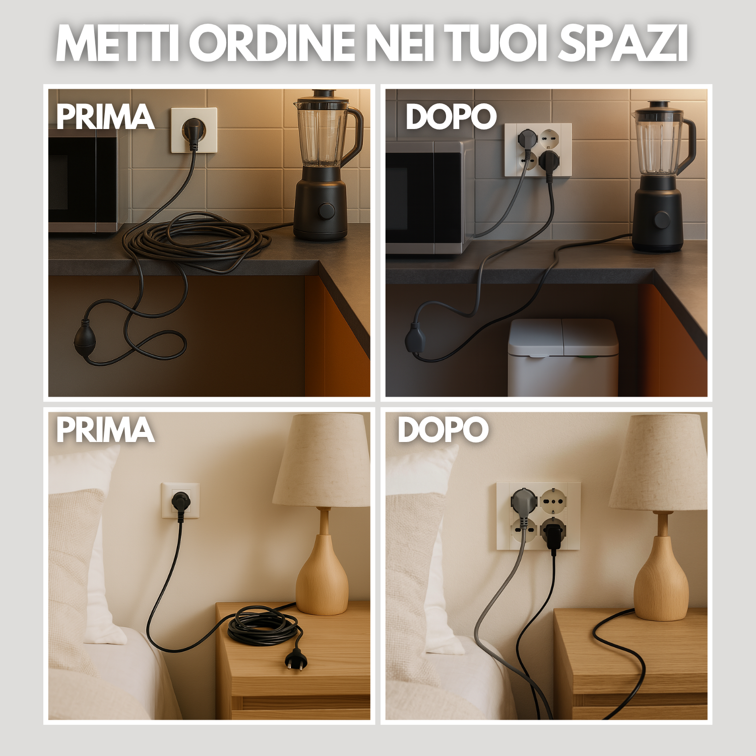 Multipresa da Incasso Quadra 4 Posti Universali P40 Bianca Compatibile Muratura Cartongesso Spine Standard Italiano Tedesca Cablaggio Rapido Presa Multipla Salvaspazio Adattatore