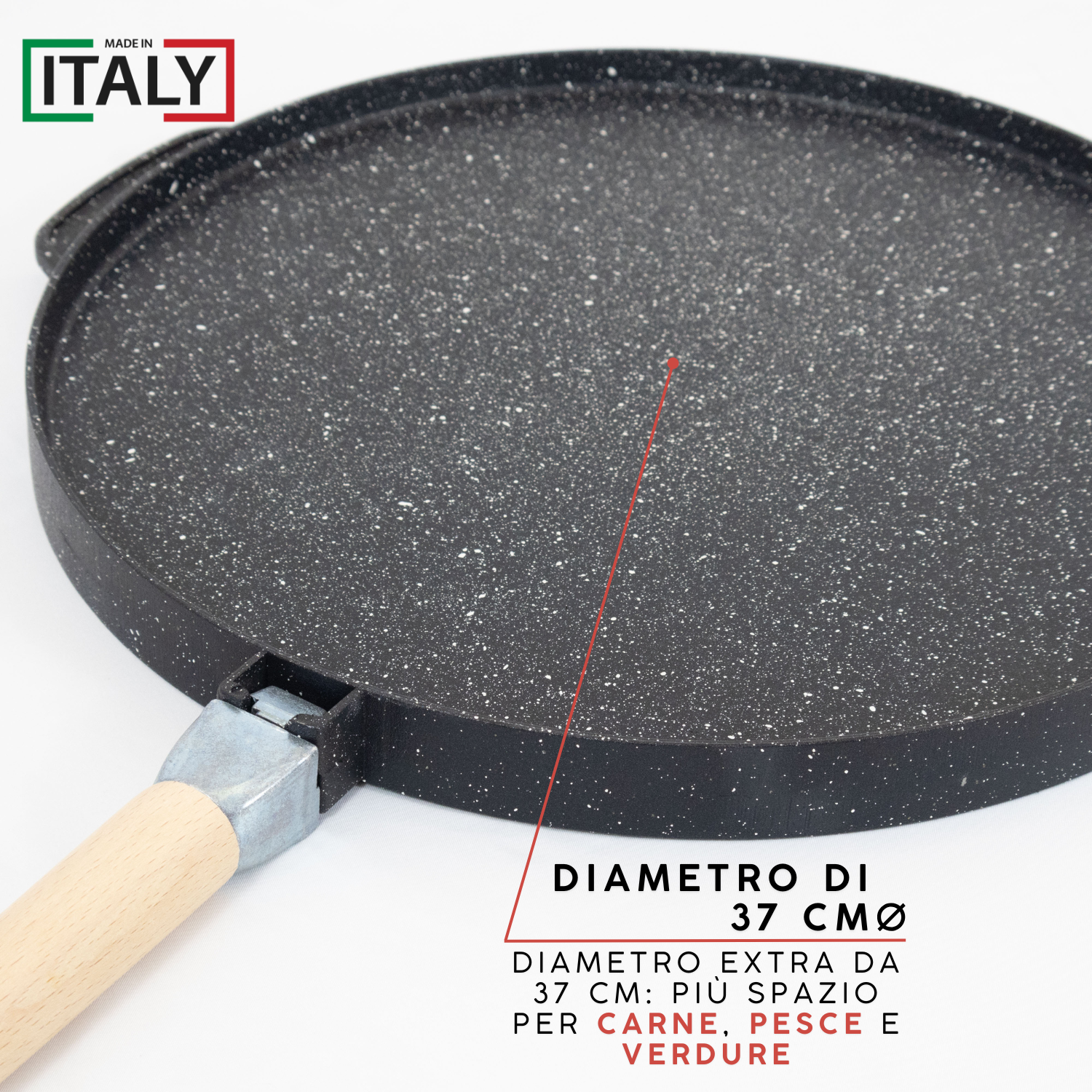 Bistecchiera Antiaderente Pietra Made in Italy Alluminio Pressofuso Reversibile Piano Cottura Grill Fornello Gas Forno Padella Piastra Liscia Rigata Manico Removibile