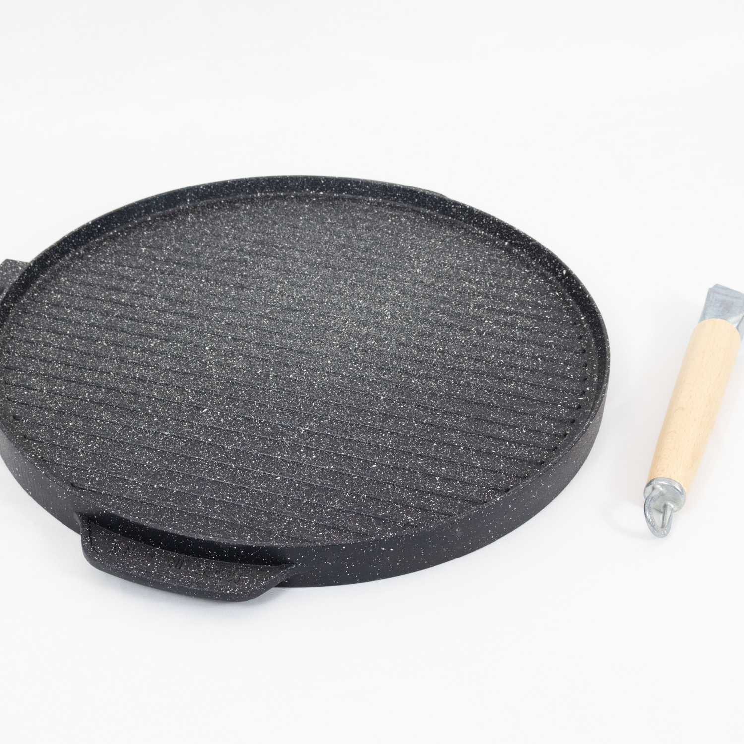 Bistecchiera Antiaderente Pietra Made in Italy Alluminio Pressofuso Reversibile Piano Cottura Grill Fornello Gas Forno Padella Piastra Liscia Rigata Manico Removibile