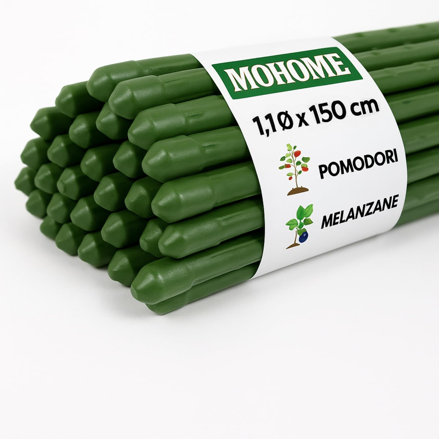 Bastoncini Supporto Piante Rampicanti Cannette Acciaio Plastificato Bastone 1,1 Ø x 150 cm Tutore Verde Giardino Orto Pomodori Melenzane