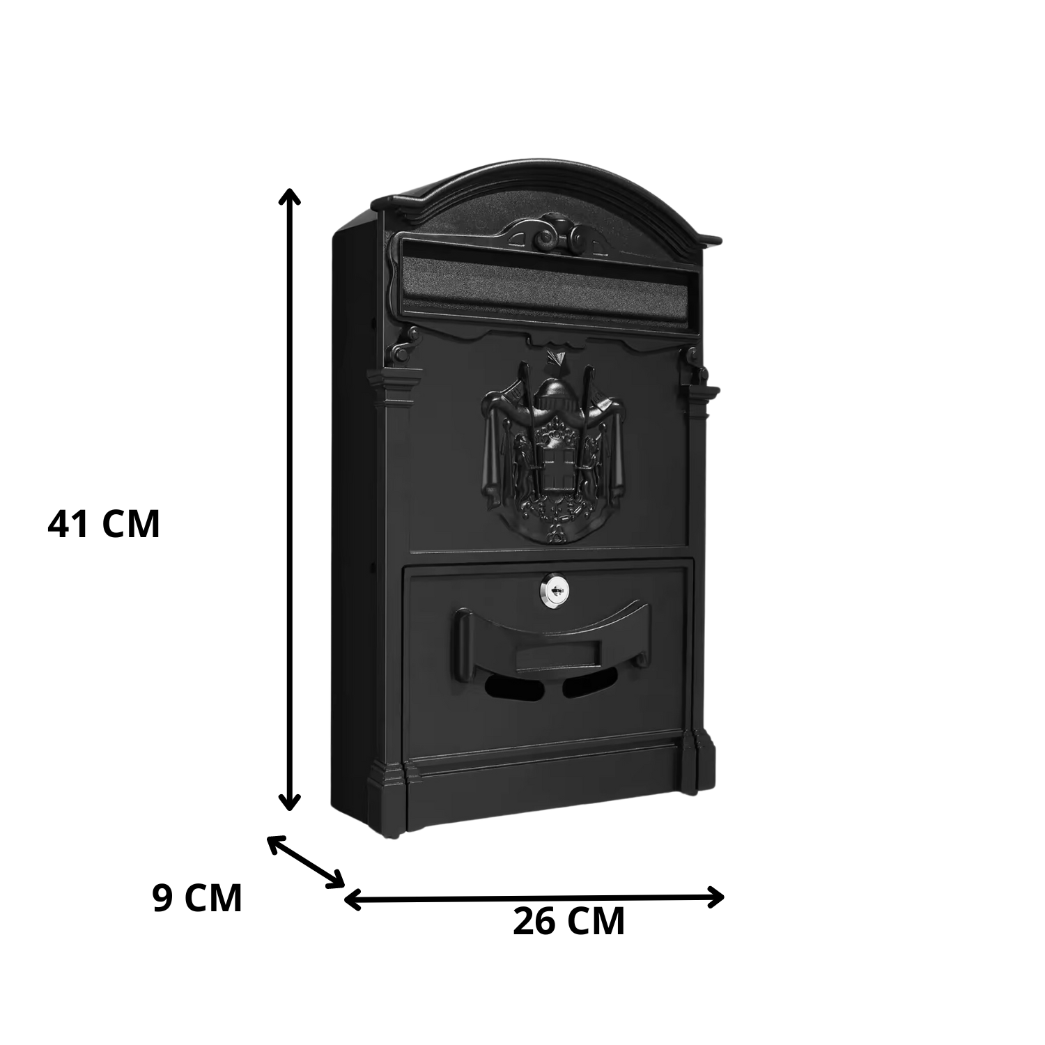 Cassetta Postale Esterno Personale Nera Alluminio Dimensioni 41 x 9,5 x 25,5 Cm Stile Tradizionale