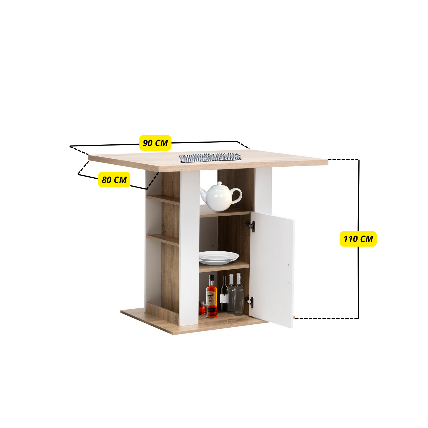 Isola Cucina Piano Lavoro Indipendente Mobile Cucina Credenza Legno Rovere 90 x 80 x 110 cm 2 Ante Cassetti Ripiani Moderno Tavolo Versatile Soggiorno Sala Pranzo