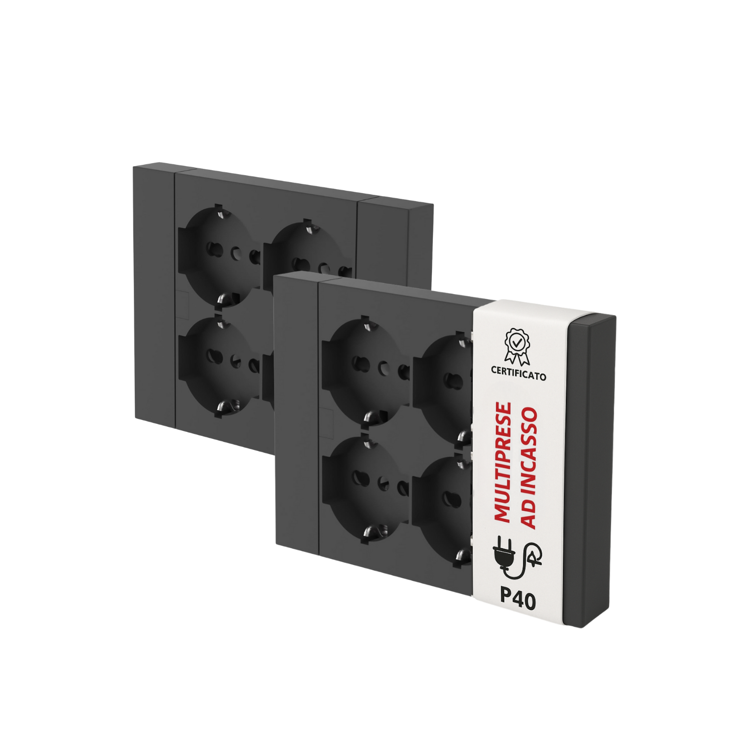 Multipresa da Incasso Quadra 4 Posti Universali P40 Bianca Compatibile Muratura Cartongesso Spine Standard Italiano Tedesca Cablaggio Rapido Presa Multipla Salvaspazio Adattatore