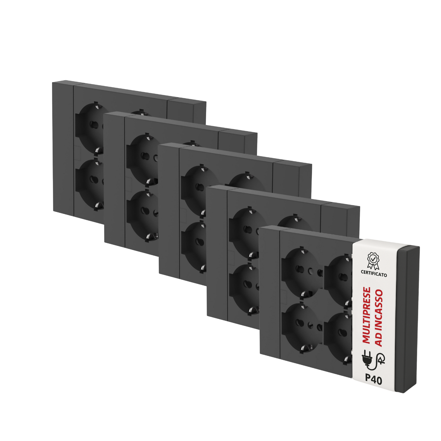 Multipresa da Incasso Quadra 4 Posti Universali P40 Bianca Compatibile Muratura Cartongesso Spine Standard Italiano Tedesca Cablaggio Rapido Presa Multipla Salvaspazio Adattatore