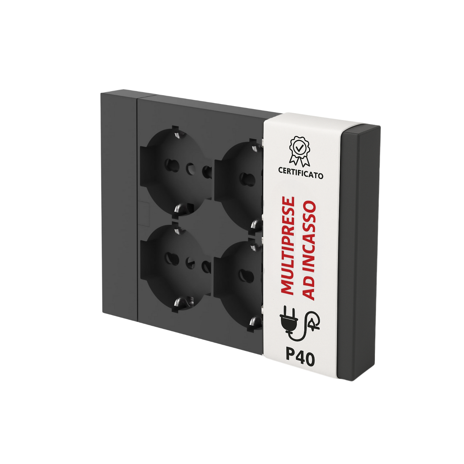 Multipresa da Incasso Quadra 4 Posti Universali P40 Bianca Compatibile Muratura Cartongesso Spine Standard Italiano Tedesca Cablaggio Rapido Presa Multipla Salvaspazio Adattatore