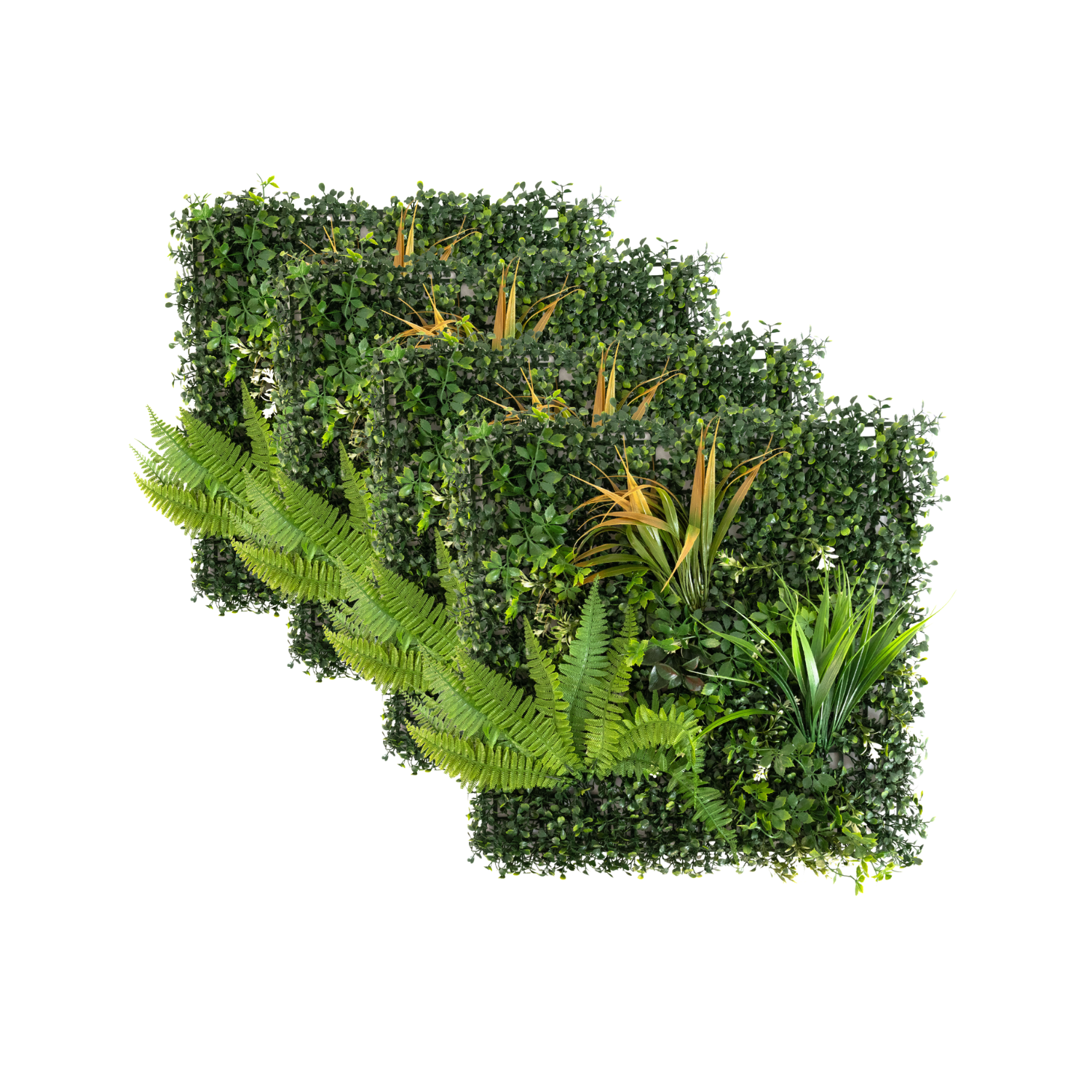 Siepe Artificiale Esterno 50 x 50 cm Set 4 Pannelli Decorativi 3D Effetto Naturale Parete Foglie Realistiche Erba Bosso Sintetica Interno Esterno Balcone Cortile Bar Ristorante