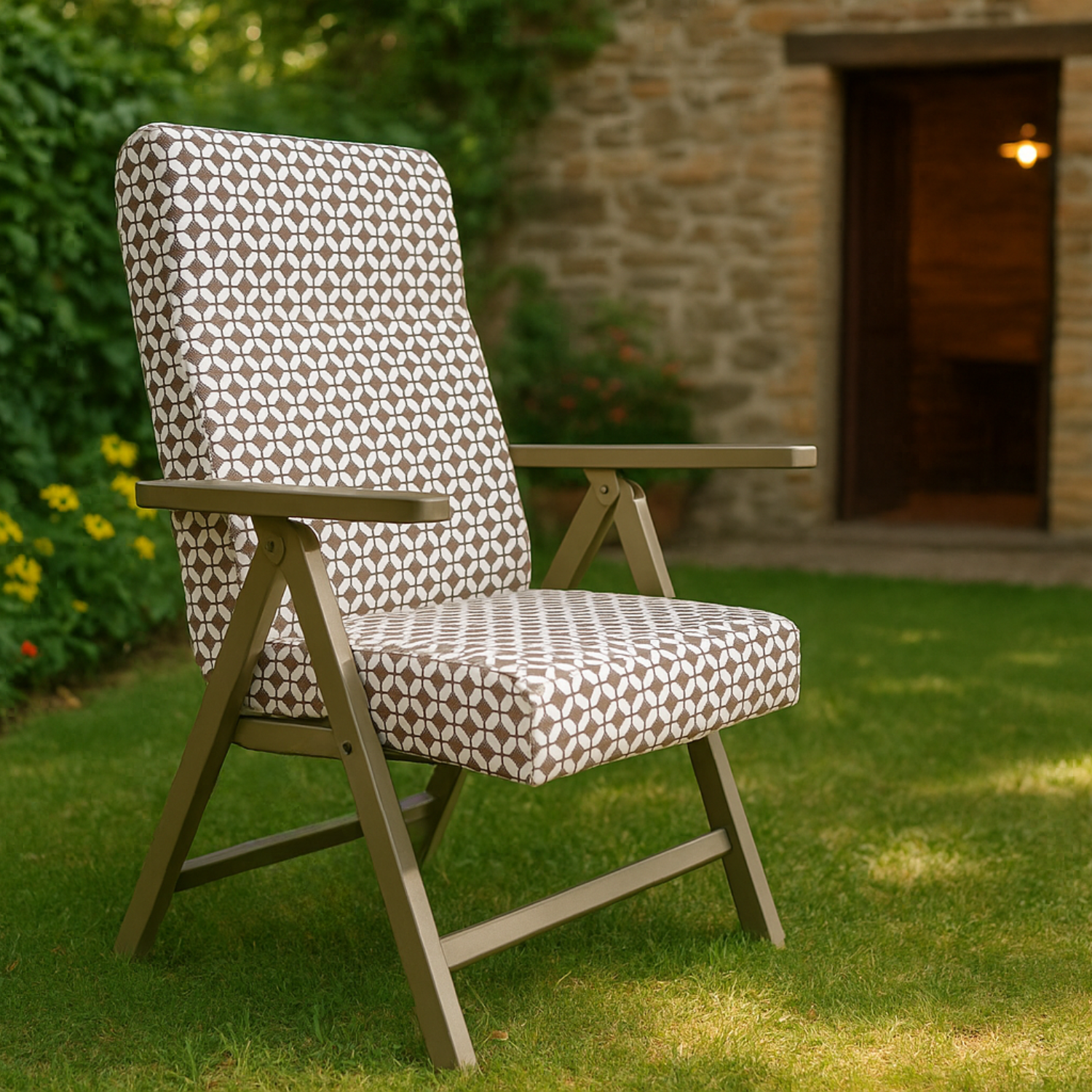 Poltrona Relax Tessuto Reclinabile Manuale Tortora Sedia Sdraio Confortevole Ergonomica