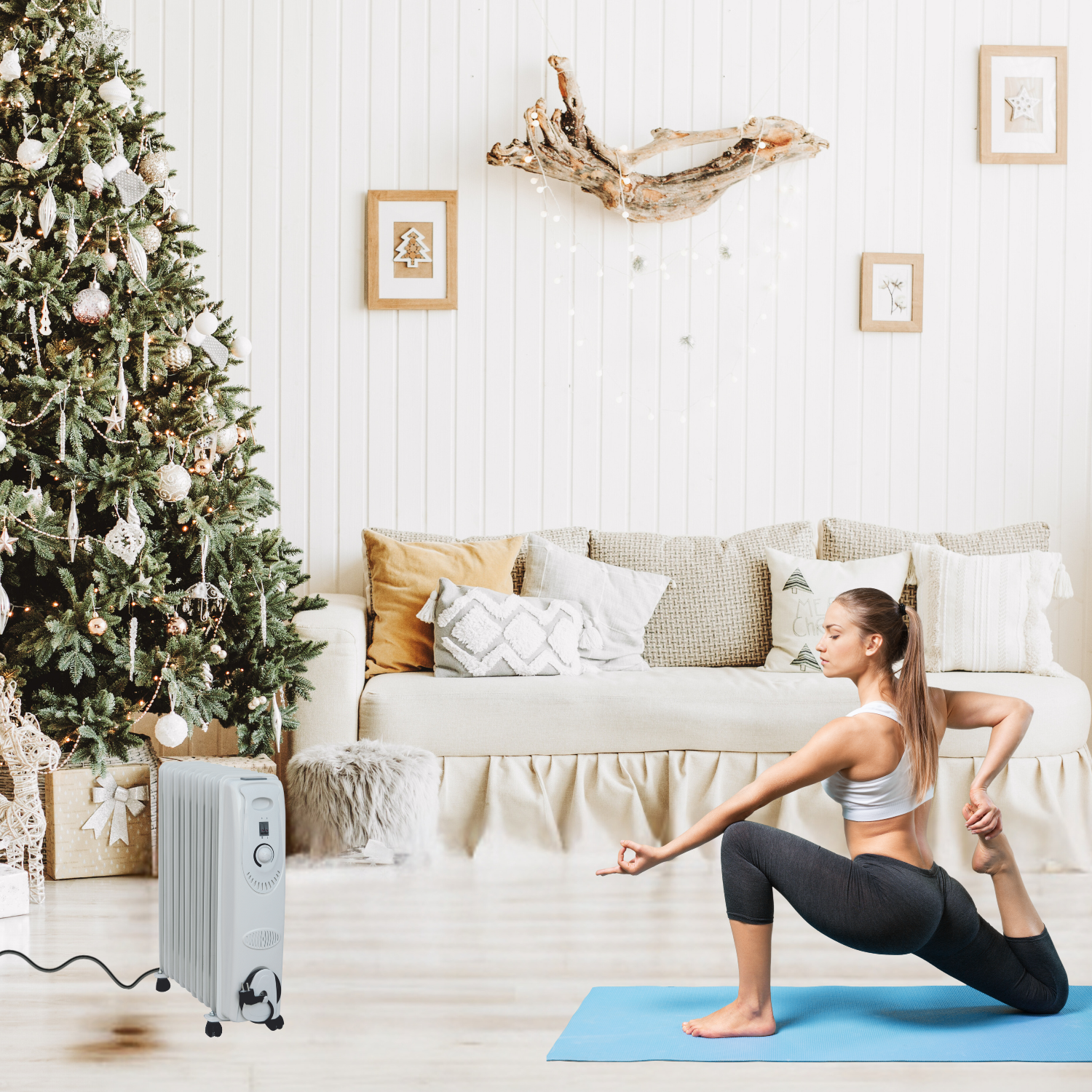 Radiatore Olio Elettrico Basso Consumo Bianco 9 Elementi 3 Livelli Riscaldamento Elettrico Termostato Regolabile Trasportabile 2000 W Protezione Surriscaldamento Casa