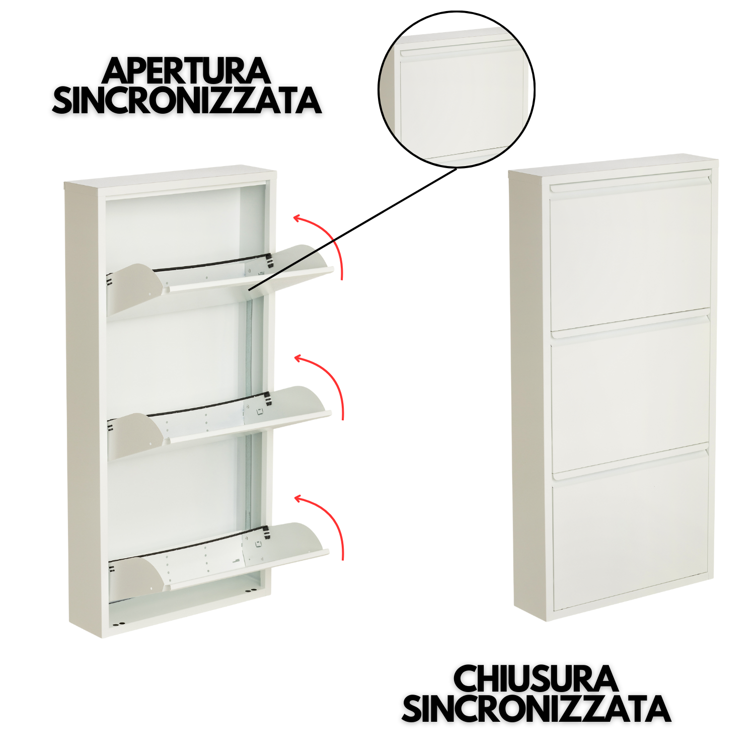 Scarpiera Salvaspazio Slim Set da 2 Metallo 3 Ante Bianca Dimensioni 105 x 50 x 15 cm Ripiani a Ribalta Sincronizzati Porta Scarpe Assemblata Ingresso Camera