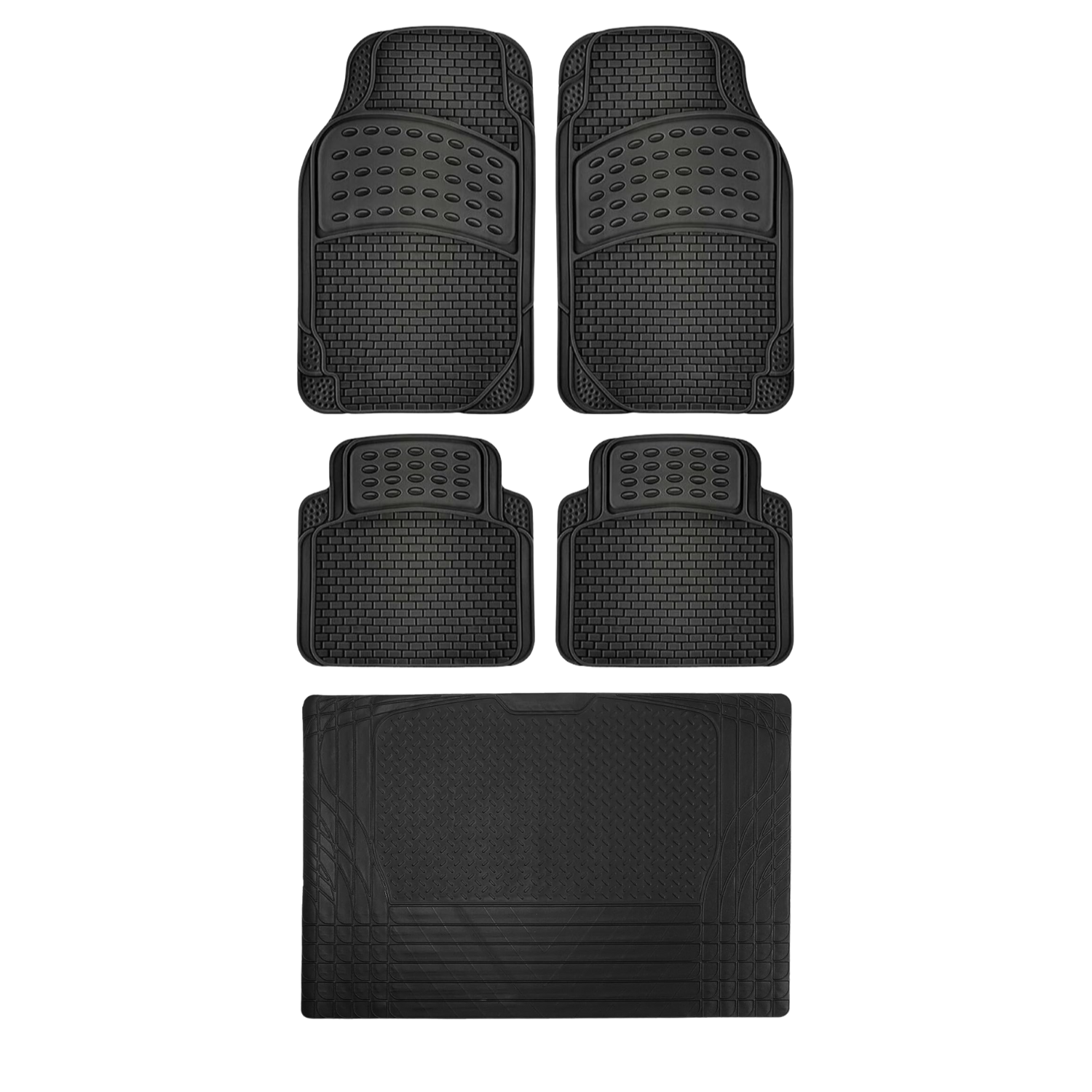 Tappetini Auto Gomma Universali Set 5 Pezzi Abitacolo Bagagliaio Copri Baule Incluso Antiscivolo Sagomabili PVC Plastica Impermeabile Ritagliabile Adattabile