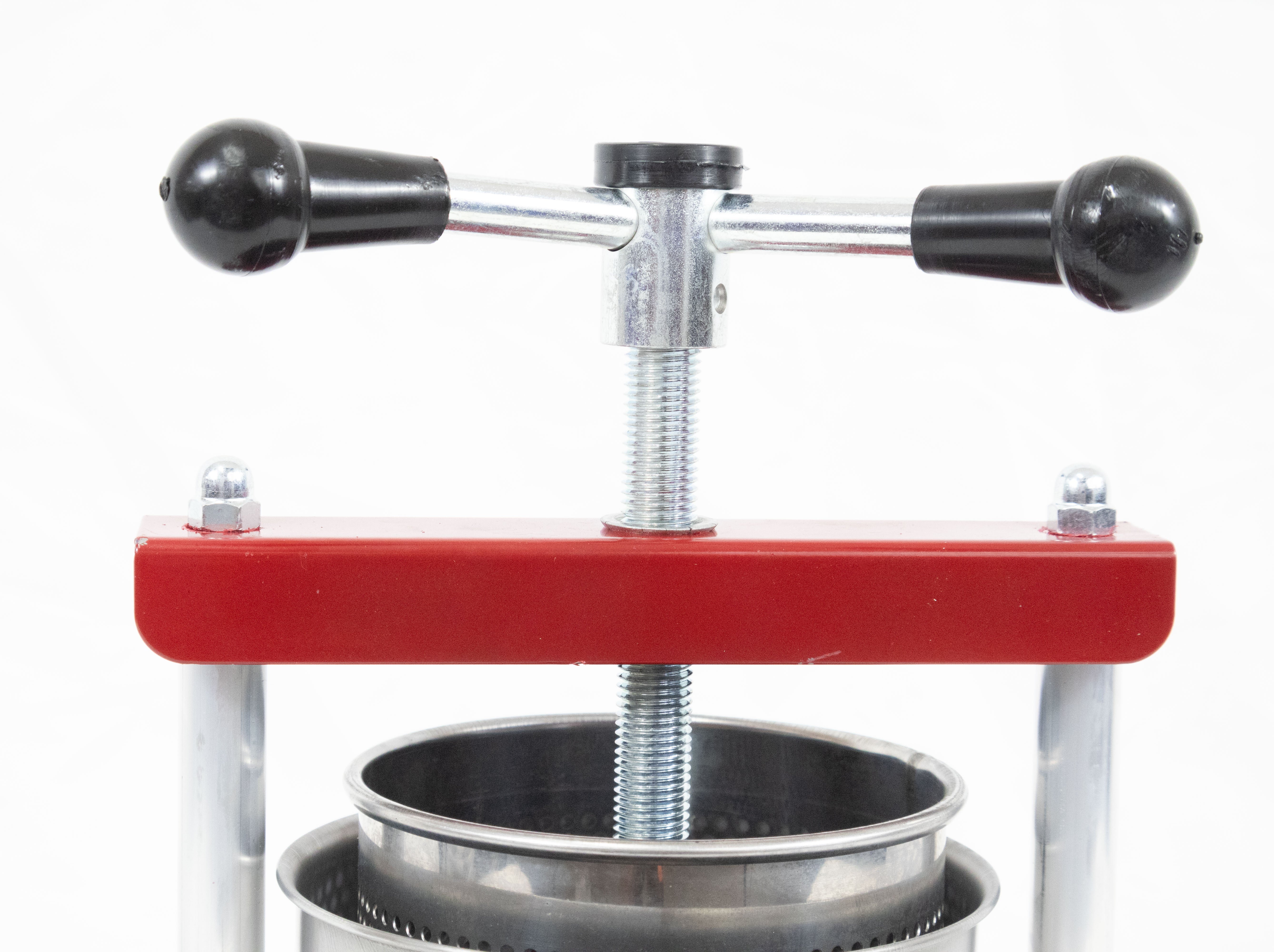 Torchietto Premitutto Acciaio Inox Diametro 12 cm Capacità 2,5 Litri Pressa Manuale Premitura Mirto Vino Liquori Spremute Succhi Frutta Agrumi Alimenti Carne Melanzane Conserve