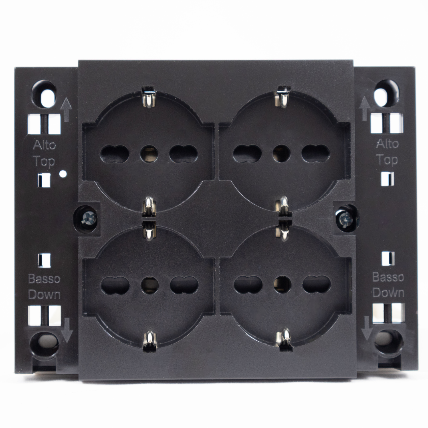 Multipresa da Incasso Quadra 4 Posti Universali P40 Bianca Compatibile Muratura Cartongesso Spine Standard Italiano Tedesca Cablaggio Rapido Presa Multipla Salvaspazio Adattatore