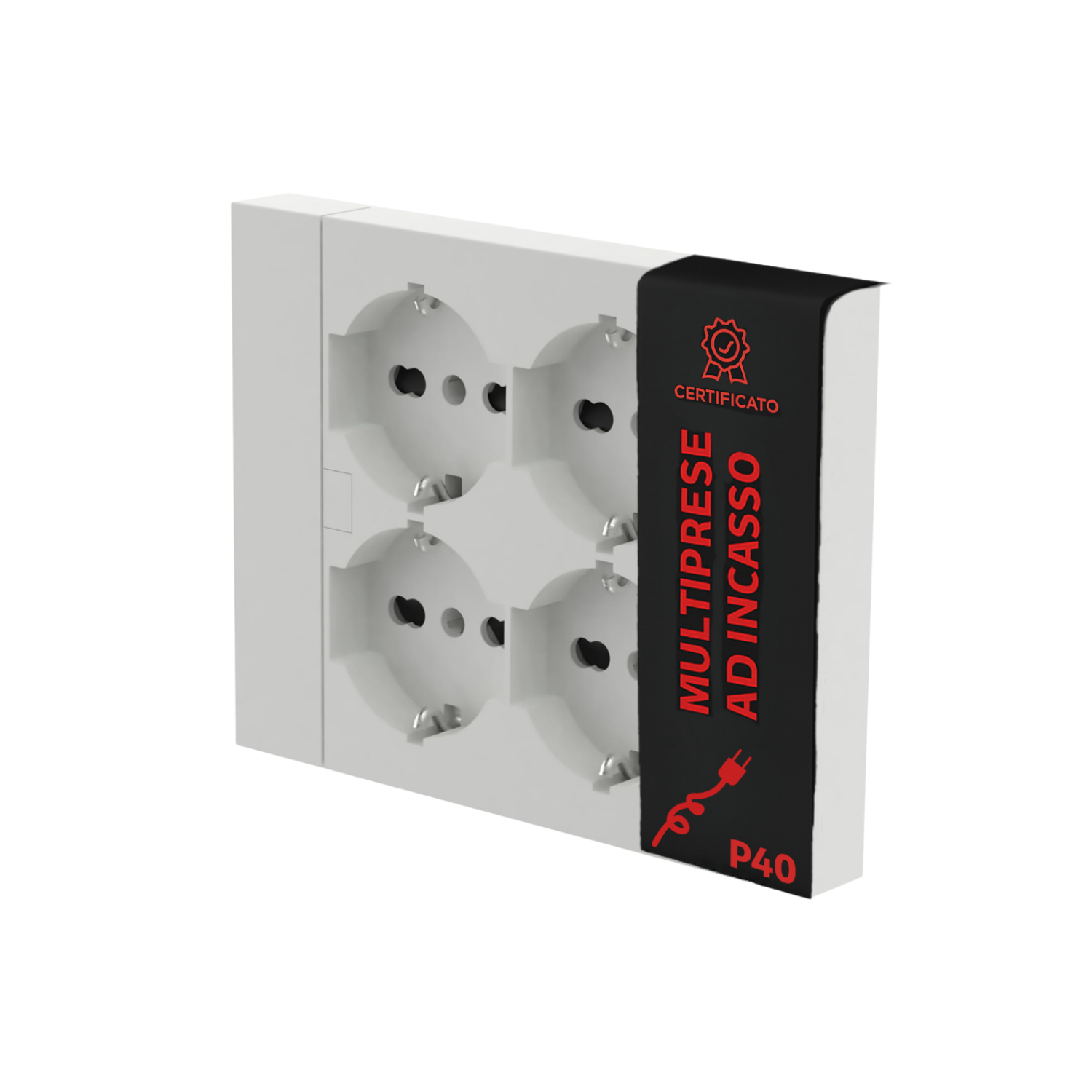 Multipresa da Incasso Quadra 4 Posti Universali P40 Bianca Compatibile Muratura Cartongesso Spine Standard Italiano Tedesca Cablaggio Rapido Presa Multipla Salvaspazio Adattatore