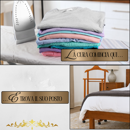 Asse da Stiro Legno Luxury Quality Porta Caldaia Faggio Con Indossatore Appendiabiti Legno Noce Salvaspazio Vestiti Rotelle Servo Muto Antiscivolo Stabile