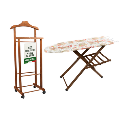 Asse da Stiro Legno Luxury Quality Porta Caldaia Faggio Con Indossatore Appendiabiti Legno Noce Salvaspazio Vestiti Rotelle Servo Muto Antiscivolo Stabile