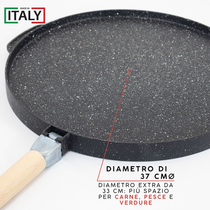 Bistecchiera Antiaderente Pietra Made in Italy Alluminio Pressofuso Reversibile Piano Cottura Grill Fornello Gas Forno Padella Piastra Liscia Rigata Manico Removibile