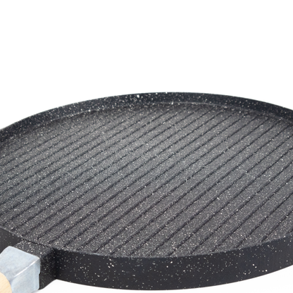 Bistecchiera Antiaderente Pietra Made in Italy Alluminio Pressofuso Reversibile Piano Cottura Grill Fornello Gas Forno Padella Piastra Liscia Rigata Manico Removibile