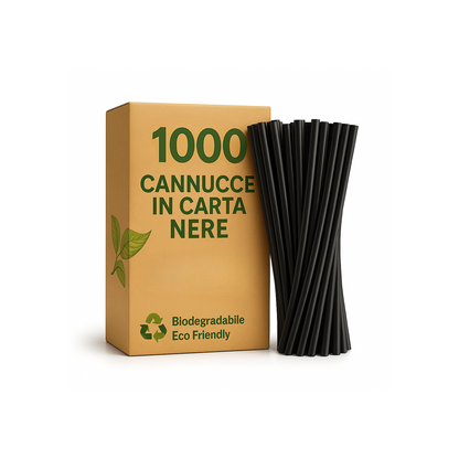 Cannucce Carta Nera Biodegradabili Compostabili Ecologiche Cannuccia Monouso Bastoncini Bevande Bibite Cocktail Caffè Compleanno Feste Casa Bar Ristoranti Eventi