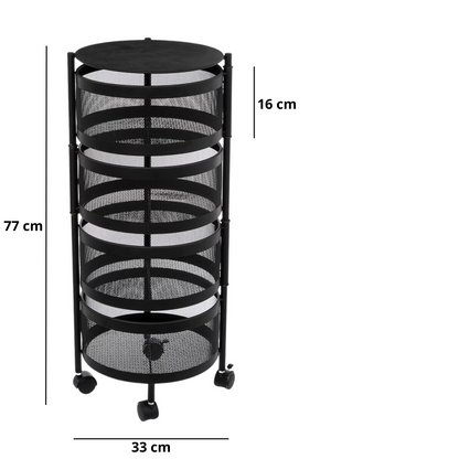 Carrello Portaoggetti Cucina Nero Ferro 4 Livelli Cestelli Apribili Carrellino Rotelle Girevoli Cucina Bagno Ufficio