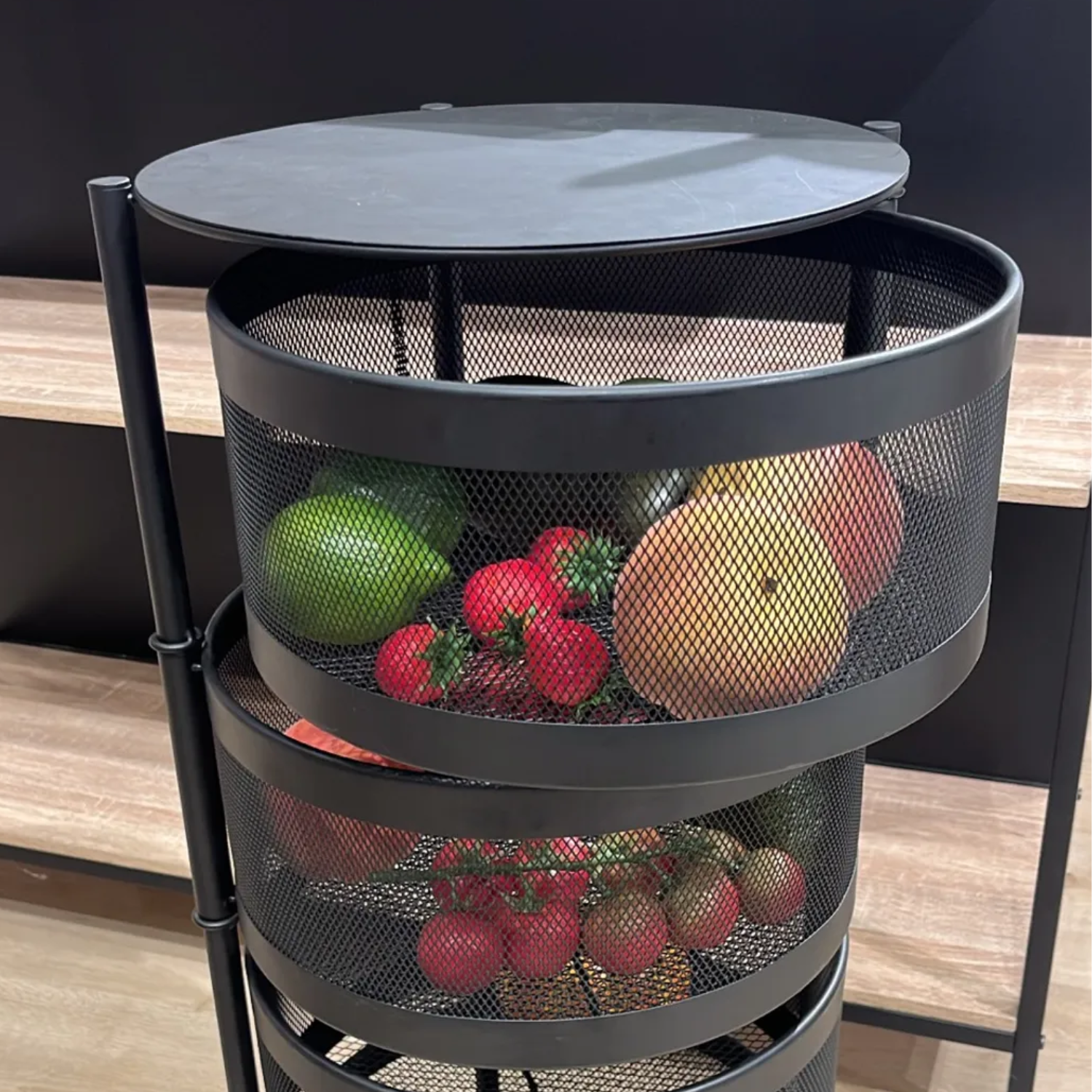 Carrello Portaoggetti Cucina Nero Ferro 4 Livelli Cestelli Apribili Carrellino Rotelle Girevoli Cucina Bagno Ufficio