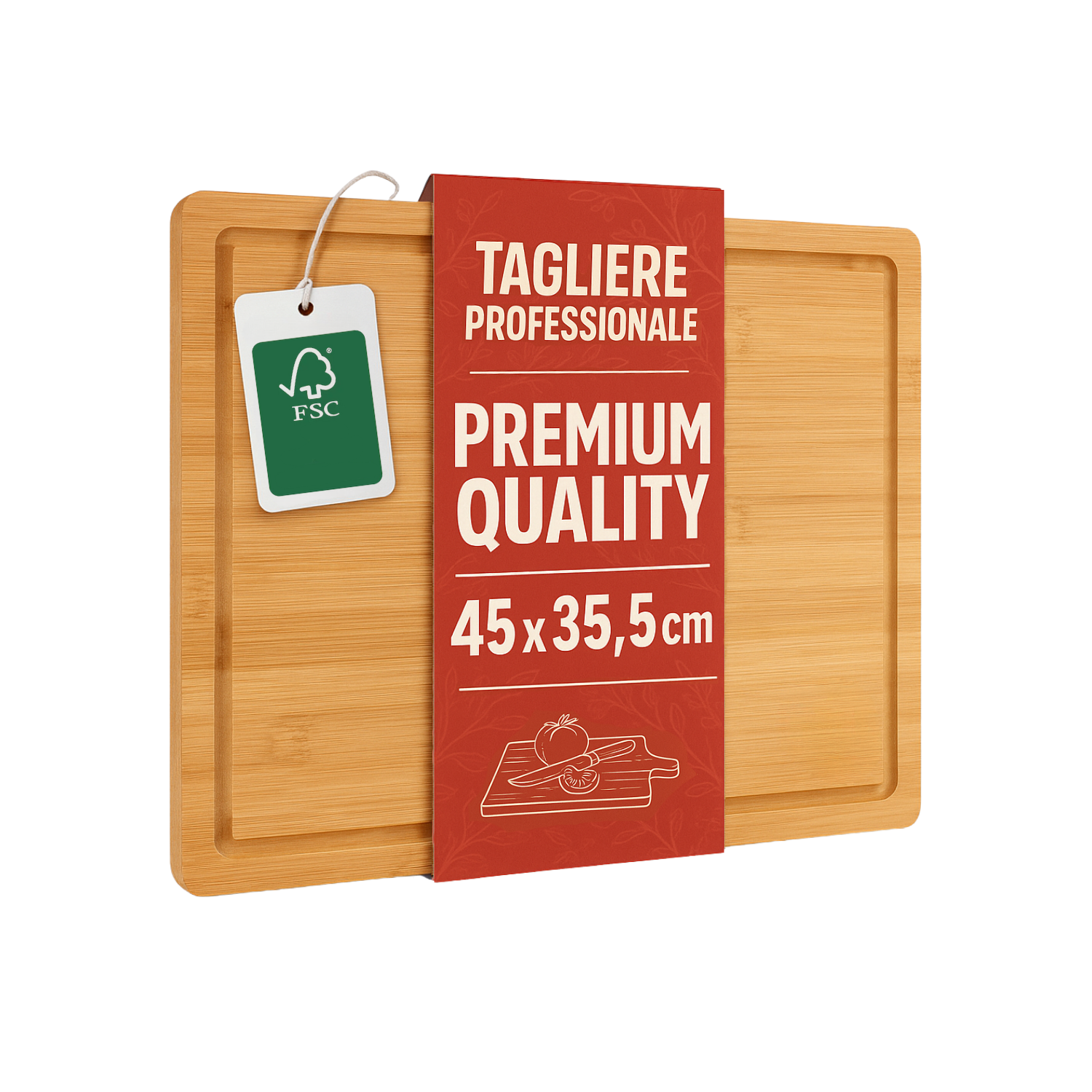 Tagliere Cucina Grande Legno Premium Quality Bambù Massiccio FSC Bordo Piano Lavoro Cucina 45 x 35,5 x 5 cm Professionale Antiscivolo Scanalatura Succhi Carne Cucina Salumi