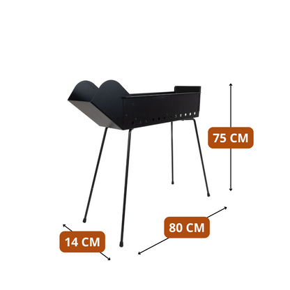 Cuocispiedini Carbonella Carbone Barbecue Acciaio Nero Dimensioni 80 x 14 x 75 cm Arrosticini Spiedini Gambe Richiudibili Resistente Fori Areazione Calibrati Feste Sagre Pic Nic Campeggio
