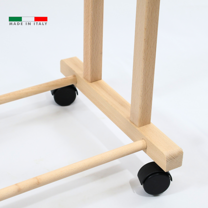 Asse da Stiro Legno Luxury Quality Porta Caldaia Faggio Con Indossatore Appendiabiti Legno Naturale Salvaspazio Vestiti Rotelle Servo Muto Antiscivolo Stabile