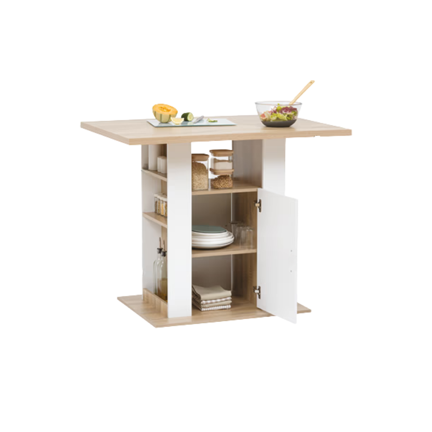 Isola Cucina Piano Lavoro Indipendente Mobile Cucina Credenza Legno Rovere 90 x 80 x 110 cm 2 Ante Cassetti Ripiani Moderno Tavolo Versatile Soggiorno Sala Pranzo