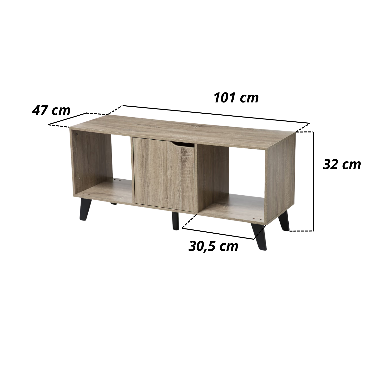 Mobile TV Soggiorno Legno Rovere Tavolino Porta Tv 3 Ripiani Aperti Piedi Antiscivolo Resistente 101 x 32 x 47 cm Camera Letto Salotto