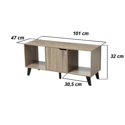 Mobile TV Soggiorno Legno Rovere Tavolino Porta Tv 3 Ripiani Aperti Piedi Antiscivolo Resistente 101 x 32 x 47 cm Camera Letto Salotto
