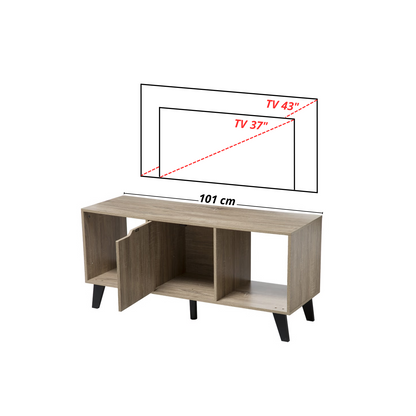 Mobile TV Soggiorno Legno Rovere Tavolino Porta Tv 3 Ripiani Aperti Piedi Antiscivolo Resistente 101 x 32 x 47 cm Camera Letto Salotto