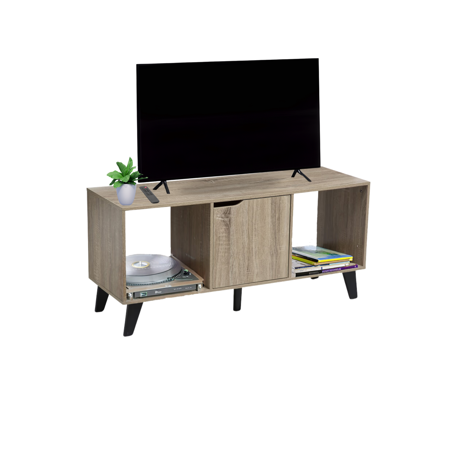 Mobile TV Soggiorno Legno Rovere Tavolino Porta Tv 3 Ripiani Aperti Piedi Antiscivolo Resistente 101 x 32 x 47 cm Camera Letto Salotto