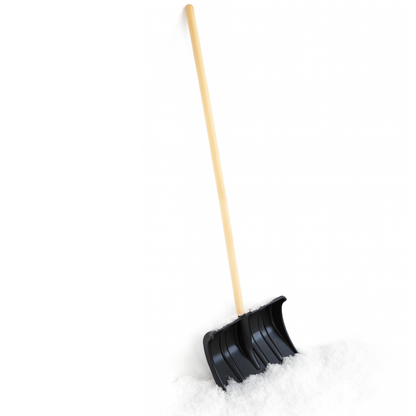 Pala da Neve Nera Multifunzione Manico Legno Lama in Plastica Rinforzata Resistente Bordo Metallo Larghezza Lavoro 40 cm Spala Neve Foglie Terreno Giardinaggio