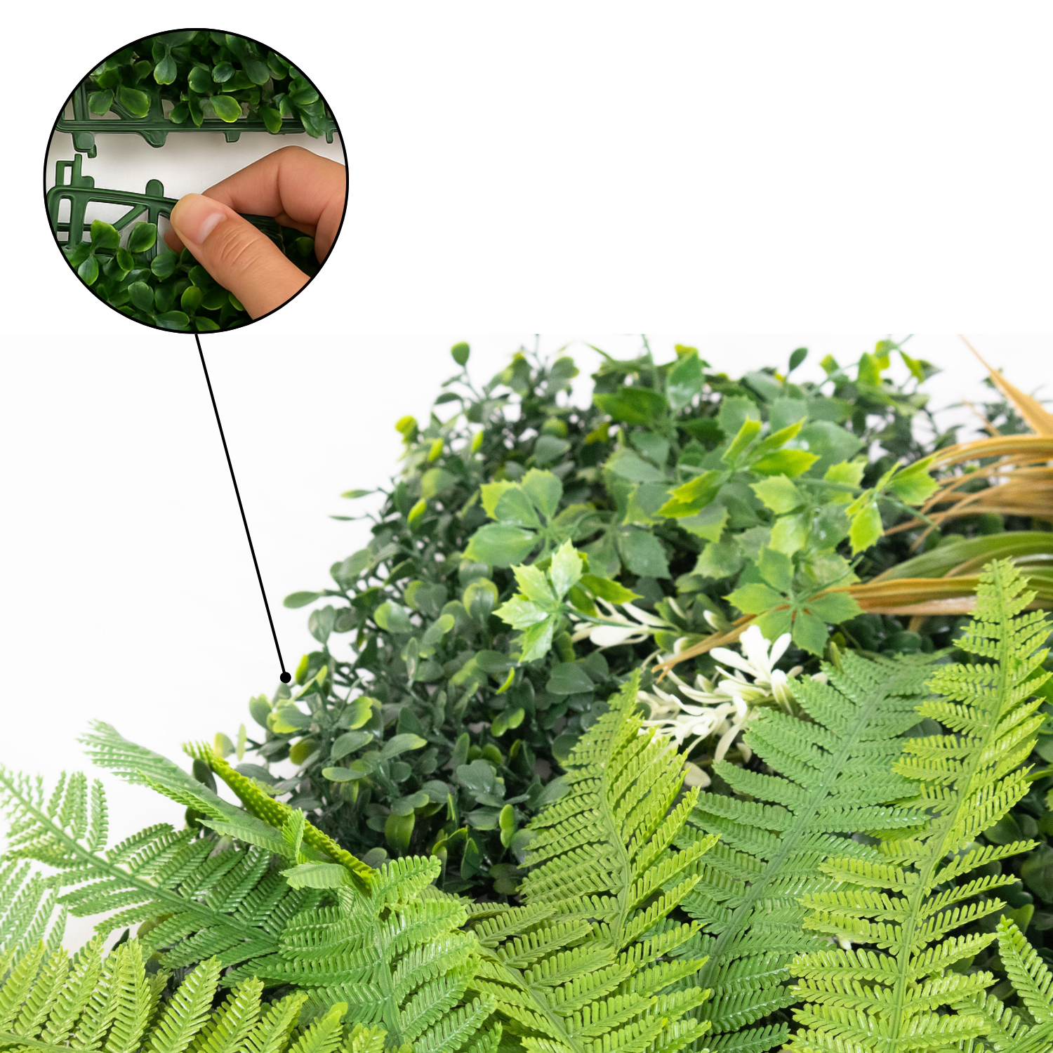 Siepe Artificiale Esterno 50 x 50 cm Set 4 Pannelli Decorativi 3D Effetto Naturale Parete Foglie Realistiche Erba Bosso Sintetica Interno Esterno Balcone Cortile Bar Ristorante