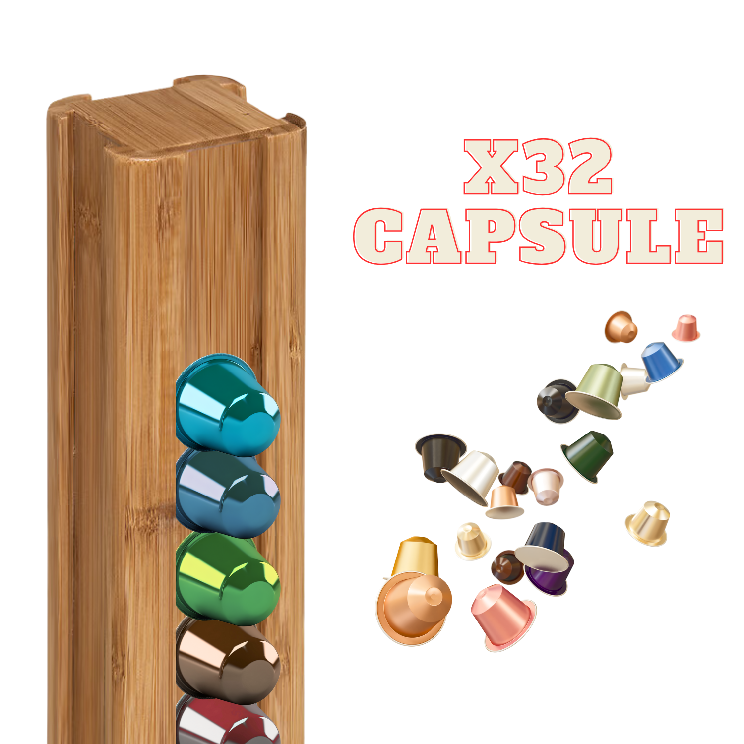 Portacapsule Bambù Rotante Caffè Organizzatore 32 Capsule Cialde Supporto Verticale 29 x 10 cm Cucina Bar Ufficio
