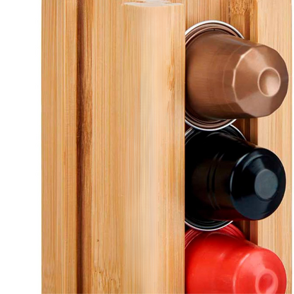 Portacapsule Bambù Rotante Caffè Organizzatore 32 Capsule Cialde Supporto Verticale 29 x 10 cm Cucina Bar Ufficio