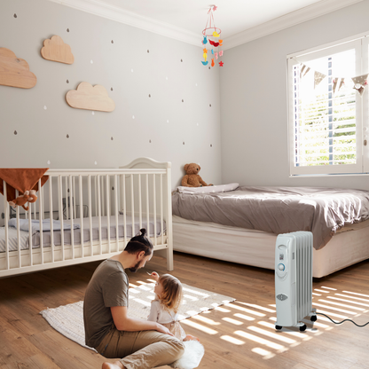 Radiatore Olio Elettrico Basso Consumo Bianco 7 Elementi 3 Livelli Riscaldamento Elettrico Termostato Regolabile Trasportabile 1500 W Protezione Surriscaldamento Casa