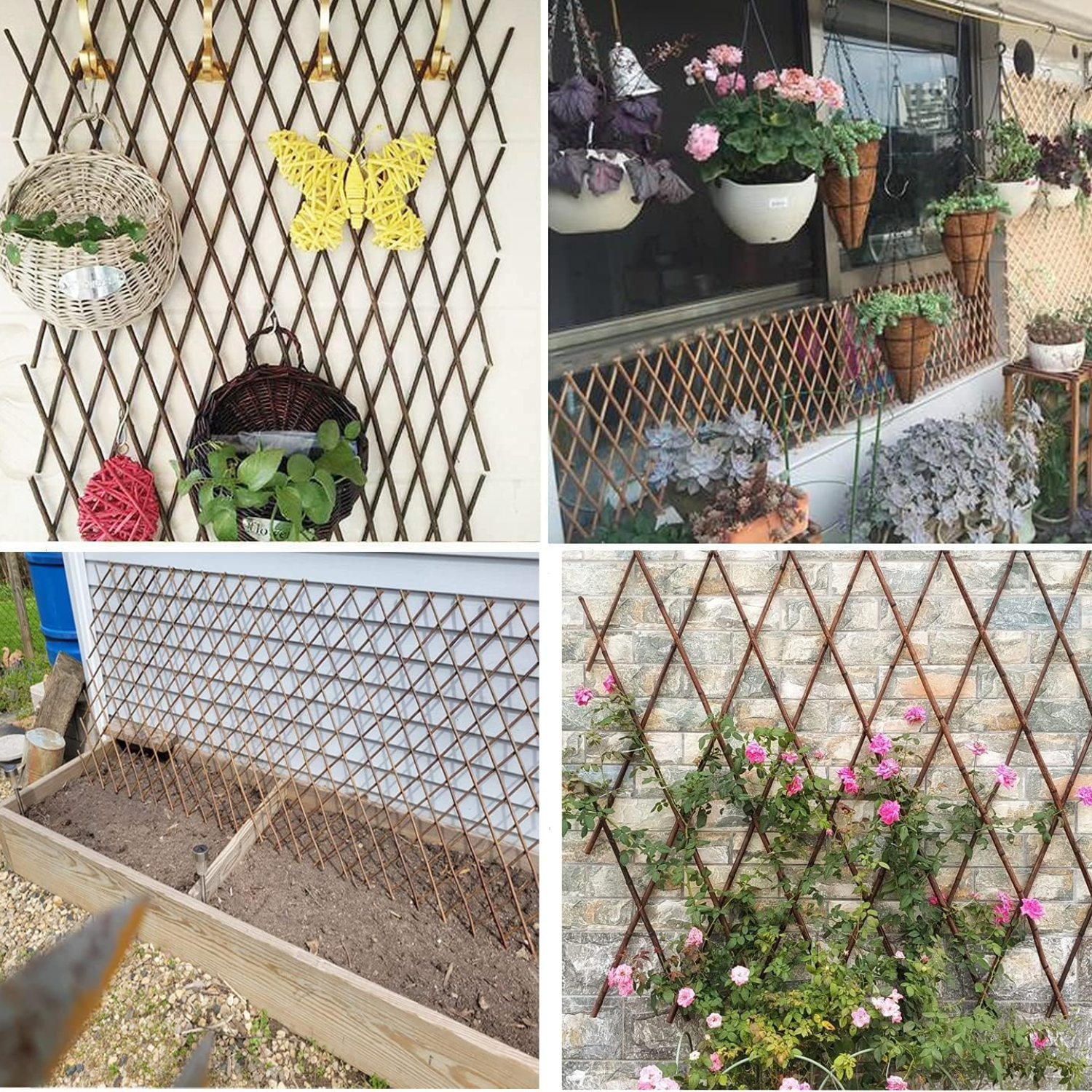 Recinzione Traliccio Estensibile Rami Vimini Legno 40 x 200 cm Naturale Esterno Interno Piante Rampicanti Giardino Ringhiera Balcone Terrazza Reticolato Privacy