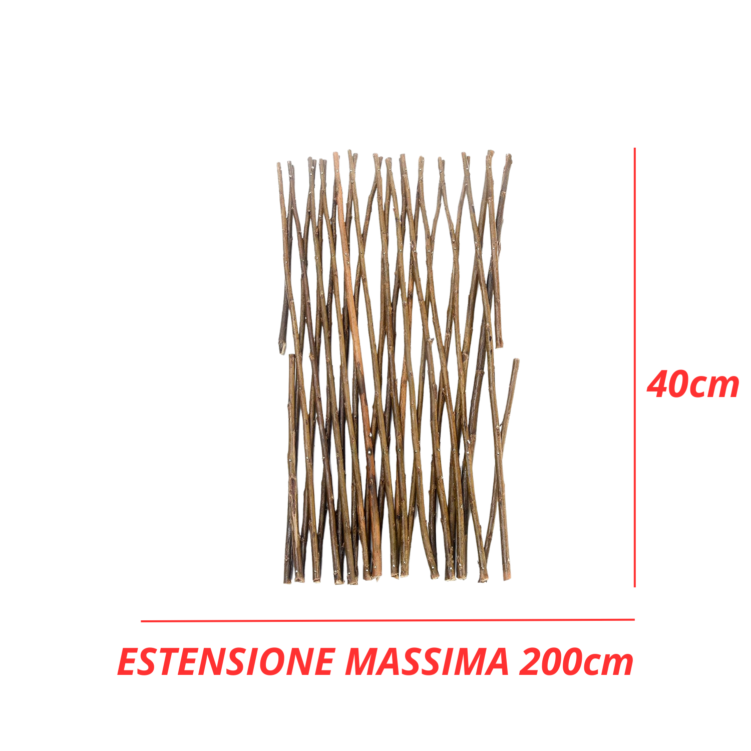 Recinzione Traliccio Estensibile Rami Vimini Legno 40 x 200 cm Naturale Esterno Interno Piante Rampicanti Giardino Ringhiera Balcone Terrazza Reticolato Privacy
