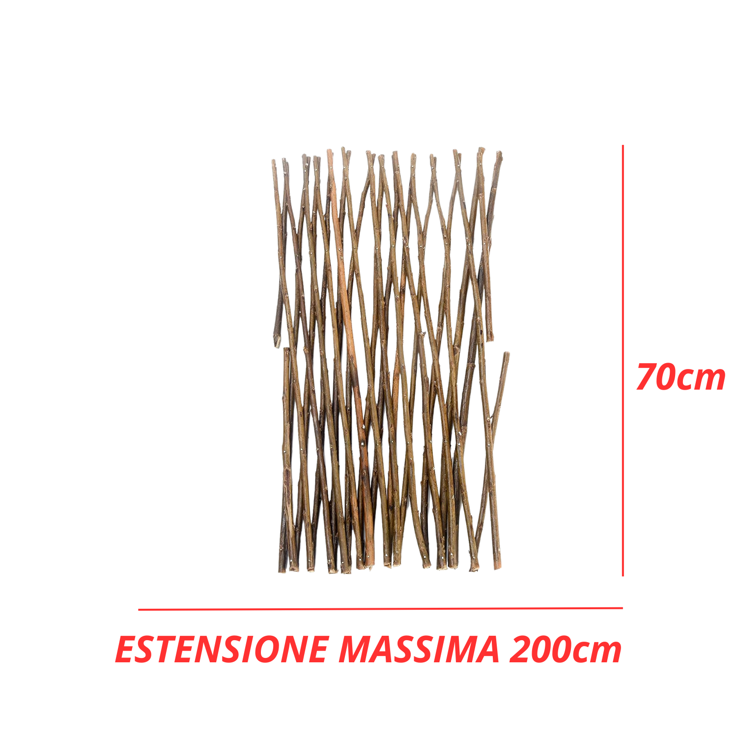 Recinzione Traliccio Estensibile Rami Vimini Legno 70 x 200 cm Naturale Esterno Interno Piante Rampicanti Giardino Ringhiera Balcone Terrazza Reticolato Privacy