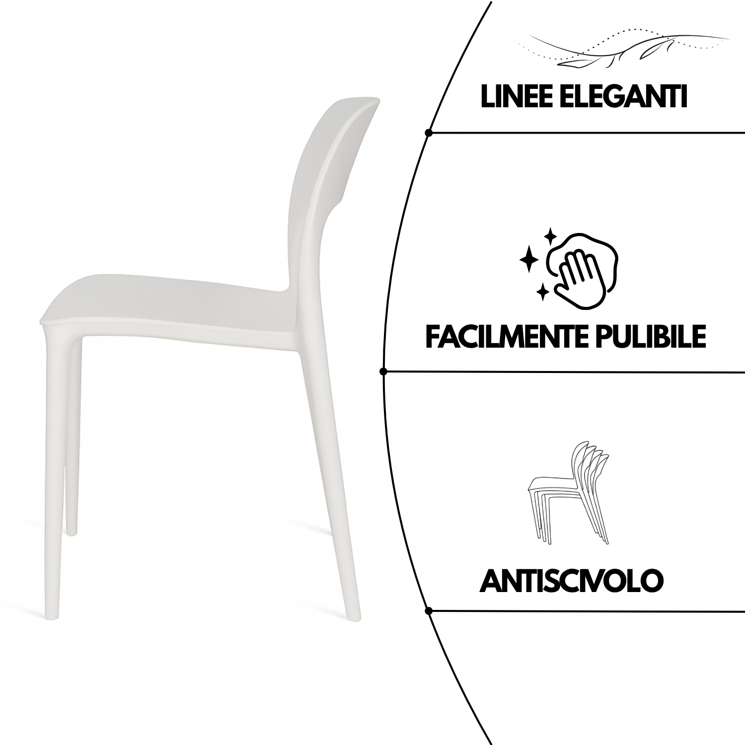 Sedia Bianca Polipropilene Impilabili Schienale Moderno Ergonomico Dimensioni 83 x 55 x 41 cm Interno Esterno Casa Ufficio Bar Ristorante