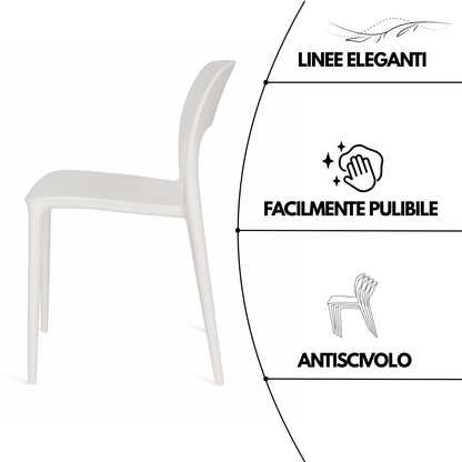 Sedia Bianca Polipropilene Impilabili Schienale Moderno Ergonomico Dimensioni 83 x 55 x 41 cm Interno Esterno Casa Ufficio Bar Ristorante