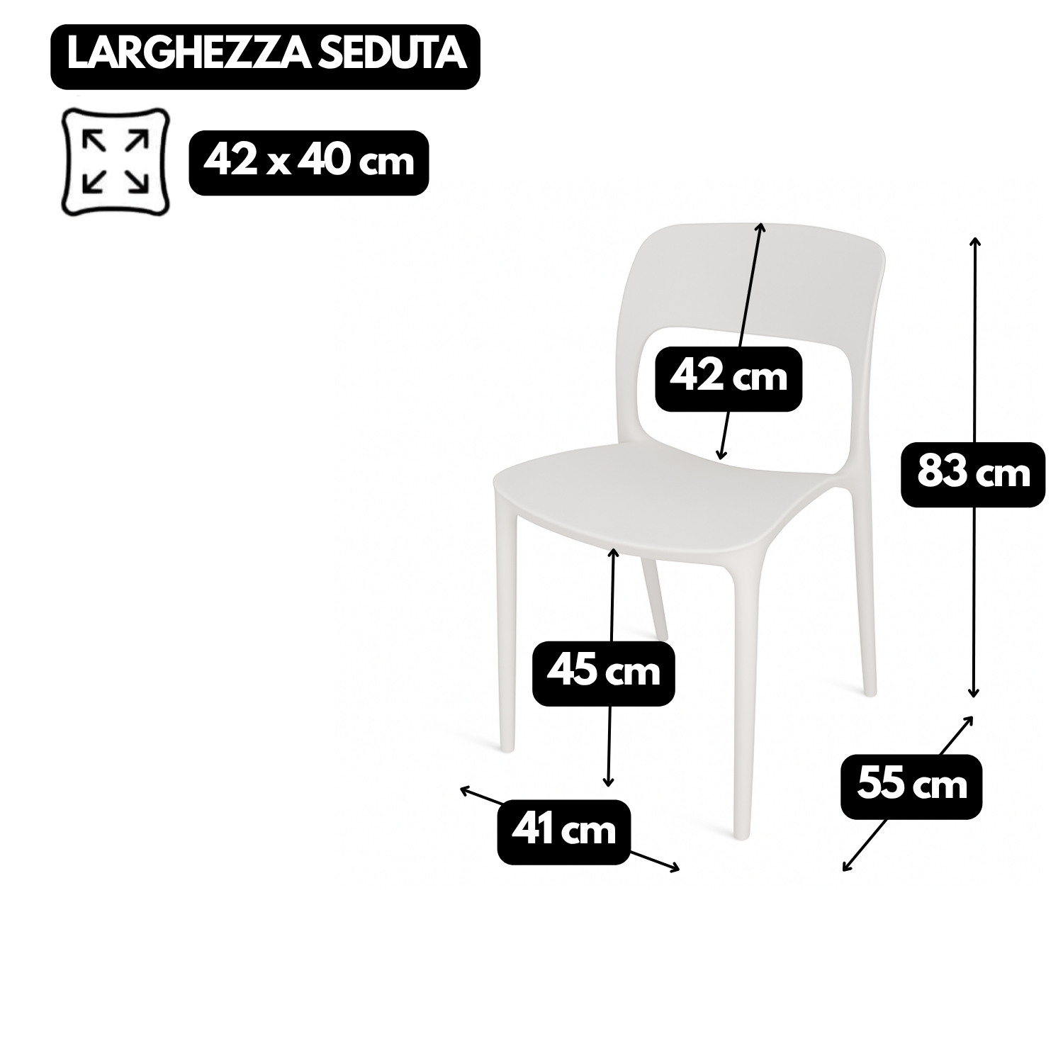 Sedia Bianca Polipropilene Impilabili Schienale Moderno Ergonomico Dimensioni 83 x 55 x 41 cm Interno Esterno Casa Ufficio Bar Ristorante