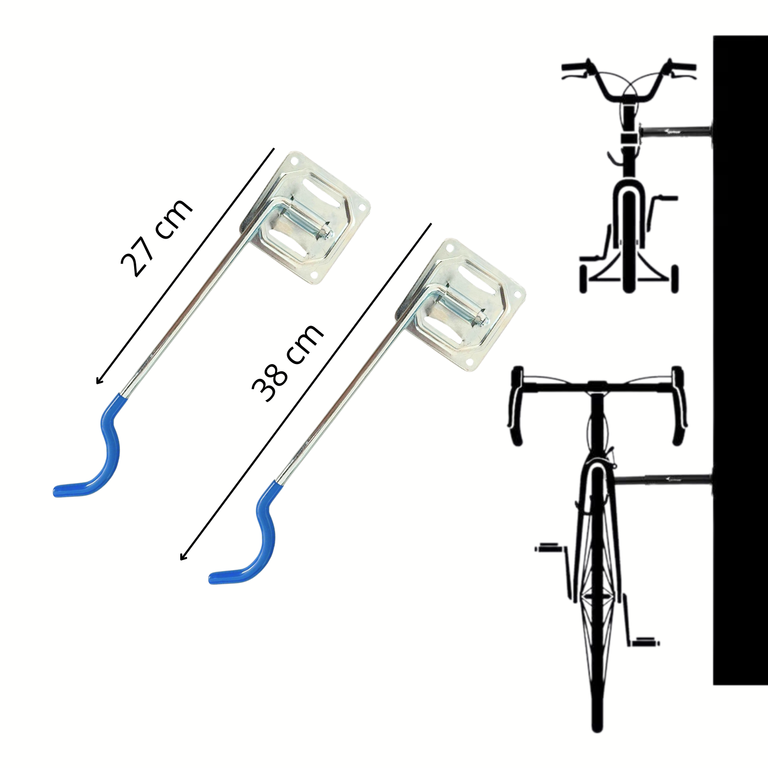 Portabici Parete Mensola Set da 2 Supporto Pieghevole Bicicletta Acciaio Zincato Gancio Plastificato Morbido Sicuro Robusto