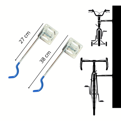 Portabici Parete Mensola Set da 2 Supporto Pieghevole Bicicletta Acciaio Zincato Gancio Plastificato Morbido Sicuro Robusto