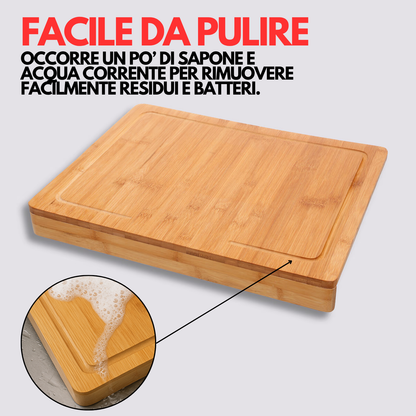 Tagliere Cucina Grande Legno Premium Quality Bambù Massiccio FSC Bordo Piano Lavoro Cucina 45 x 35,5 x 5 cm Professionale Antiscivolo Scanalatura Succhi Carne Cucina Salumi