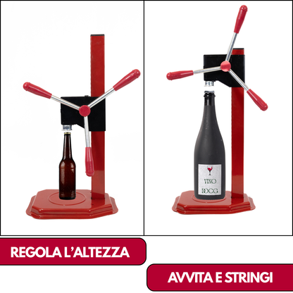 Tappatrice Tappi Corona Made in Italy a Colonna Cremagliera 3 Leve Capsulatrice Manuale Altezza Regolabile Tappo 26 MM Ø Sigillatrice Ermetica Professionale Bottiglie Vino Birra Olio Aceto