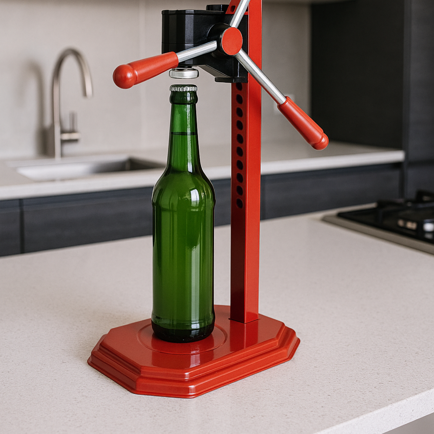 Tappatrice Tappi Corona Made in Italy a Colonna Cremagliera 3 Leve Capsulatrice Manuale Altezza Regolabile Tappo 26 MM Ø Sigillatrice Ermetica Professionale Bottiglie Vino Birra Olio Aceto