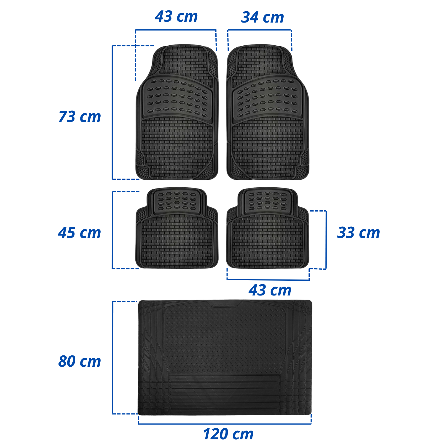 Tappetini Auto Gomma Universali Set 5 Pezzi Abitacolo Bagagliaio Copri Baule Incluso Antiscivolo Sagomabili PVC Plastica Impermeabile Ritagliabile Adattabile